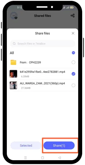 Method to see and use the sharing option of terabox 1