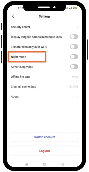 Method to enable the night mode 1